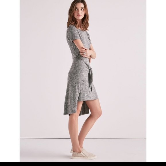 Lucky Brand Tie-Front Heathered Gray Knit Dress - Picture 2 of 12